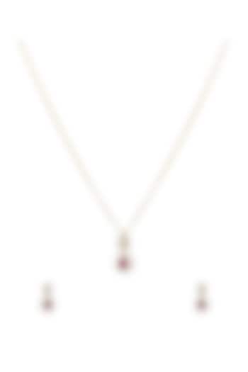 Gold Rhodium Plated Red Zircon Pendant Chain Necklace Set In Sterling Silver by Sica Jewellery at Pernia's Pop Up Shop