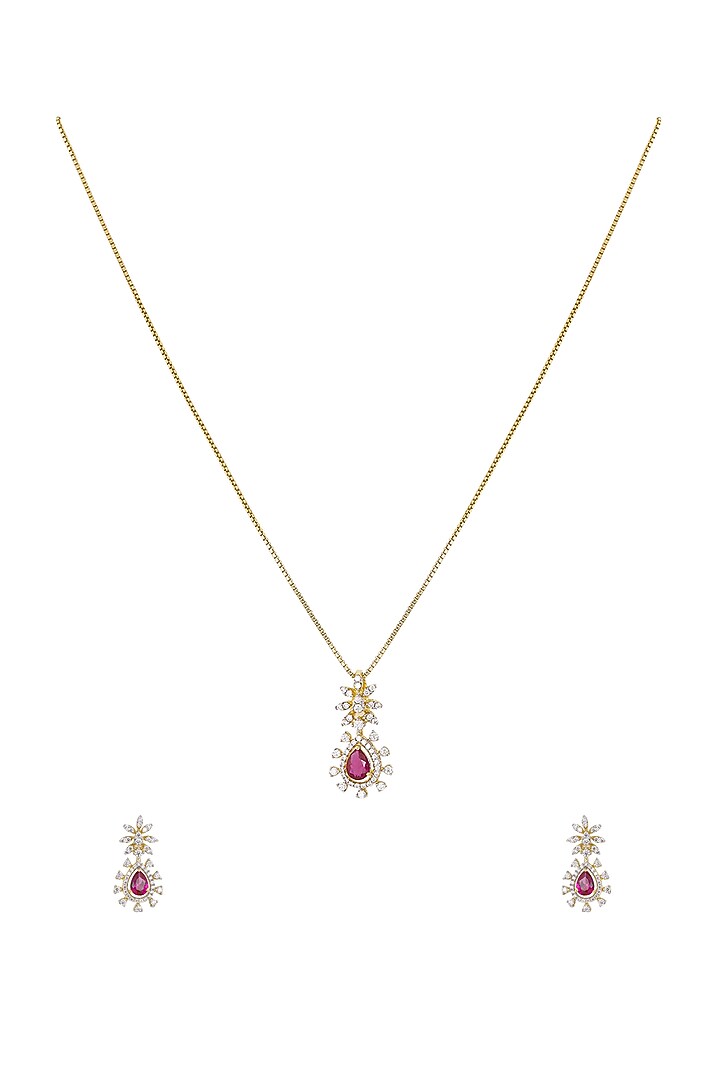 Gold Rhodium Plated Red Zircon Pendant Chain Necklace Set In Sterling Silver by Sica Jewellery at Pernia's Pop Up Shop