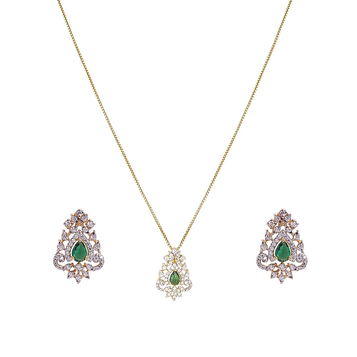 Gold Rhodium Plated Green Zircon Pendant Chain Necklace Set In Sterling Silver by Sica Jewellery at Pernia's Pop Up Shop