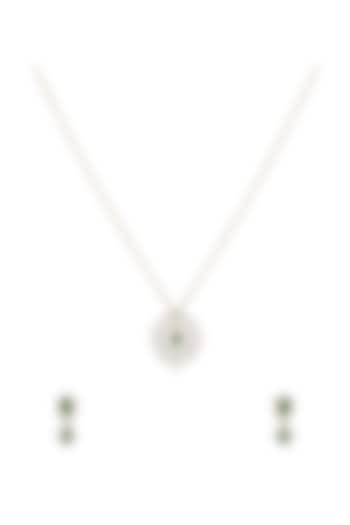 Gold Rhodium Plated Green Zircon Pendant Chain Necklace Set In Sterling Silver by Sica Jewellery at Pernia's Pop Up Shop