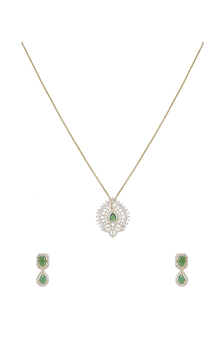 Gold Rhodium Plated Green Zircon Pendant Chain Necklace Set In Sterling Silver by Sica Jewellery at Pernia's Pop Up Shop