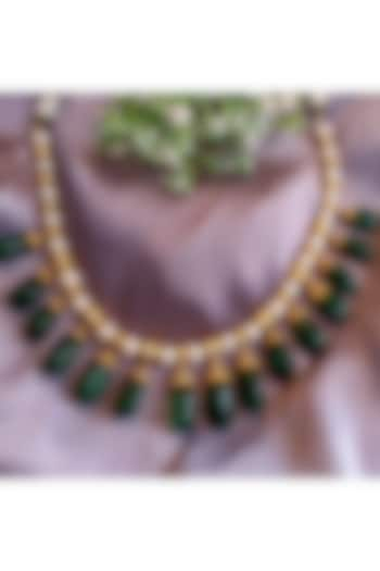 Gold Finish Green Pearl Necklace In Sterling Silver by Sica Jewellery at Pernia's Pop Up Shop