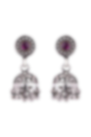 Oxidized Silver Finish Ruby Dangler Earrings In Sterling Silver by Sica Jewellery at Pernia's Pop Up Shop