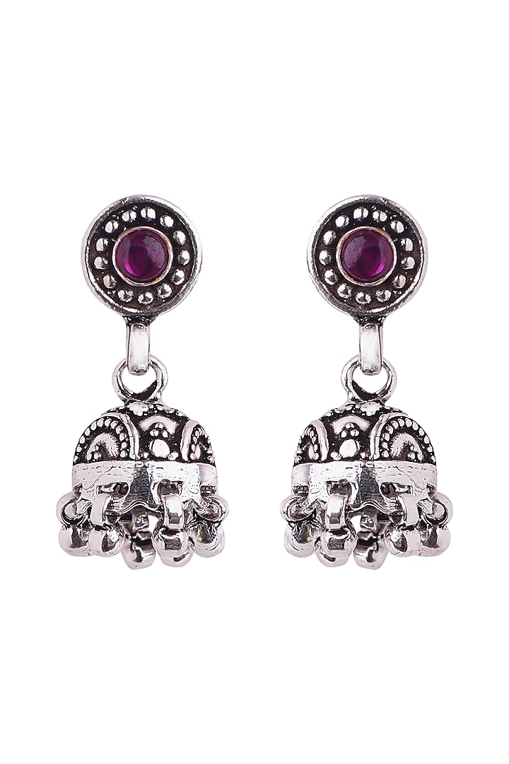 Oxidized Silver Finish Ruby Dangler Earrings In Sterling Silver by Sica Jewellery at Pernia's Pop Up Shop