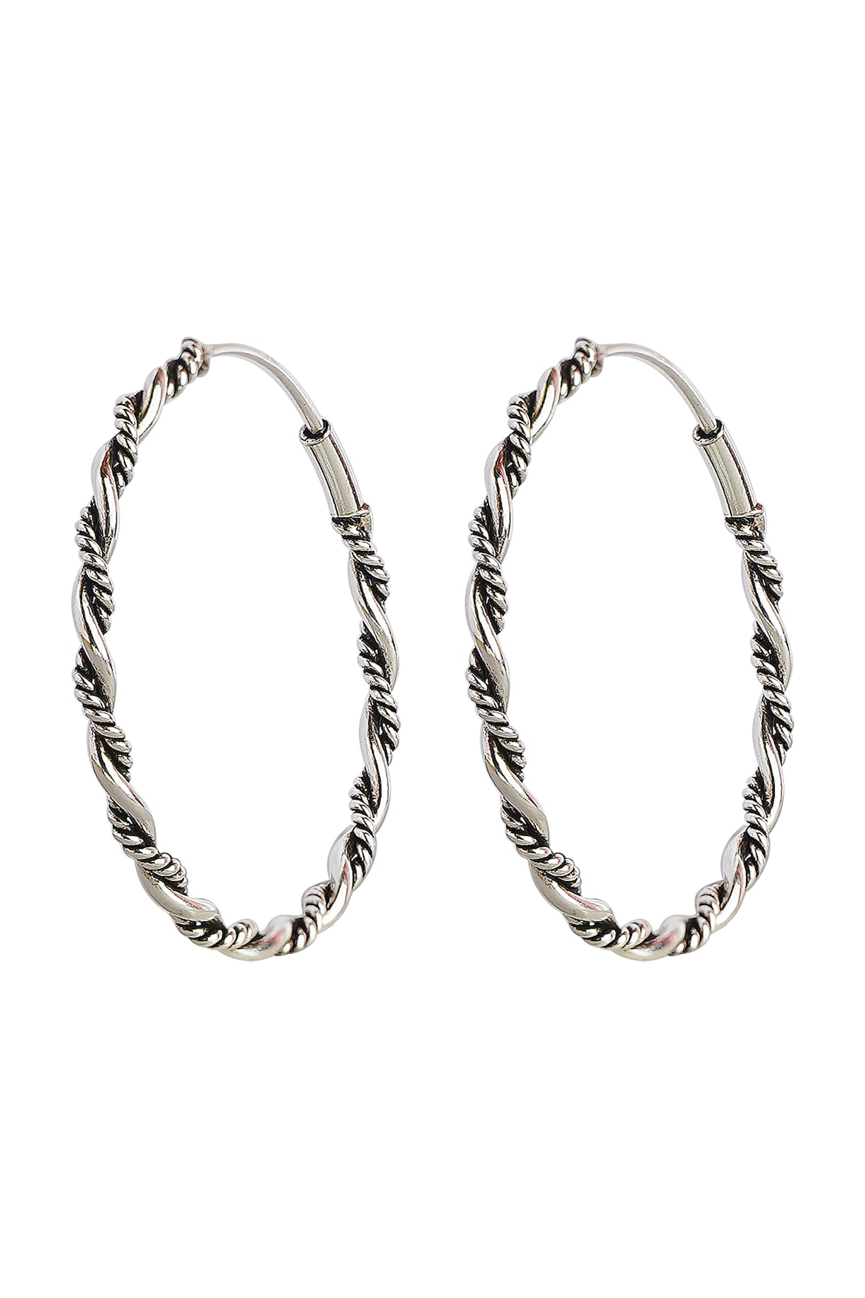 Oxidized Silver Finish Hoop Earrings In Sterling Silver by Sica