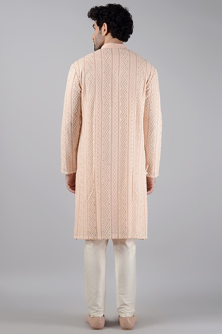 Pastel Peach Georgette Embroidered Kurta Set by Siddhesh Chauhan at Pernia's Pop Up Shop
