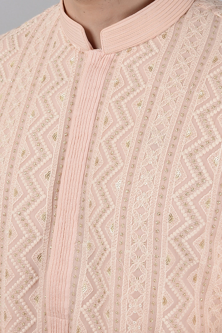 Pastel Peach Georgette Embroidered Kurta Set by Siddhesh Chauhan at Pernia's Pop Up Shop