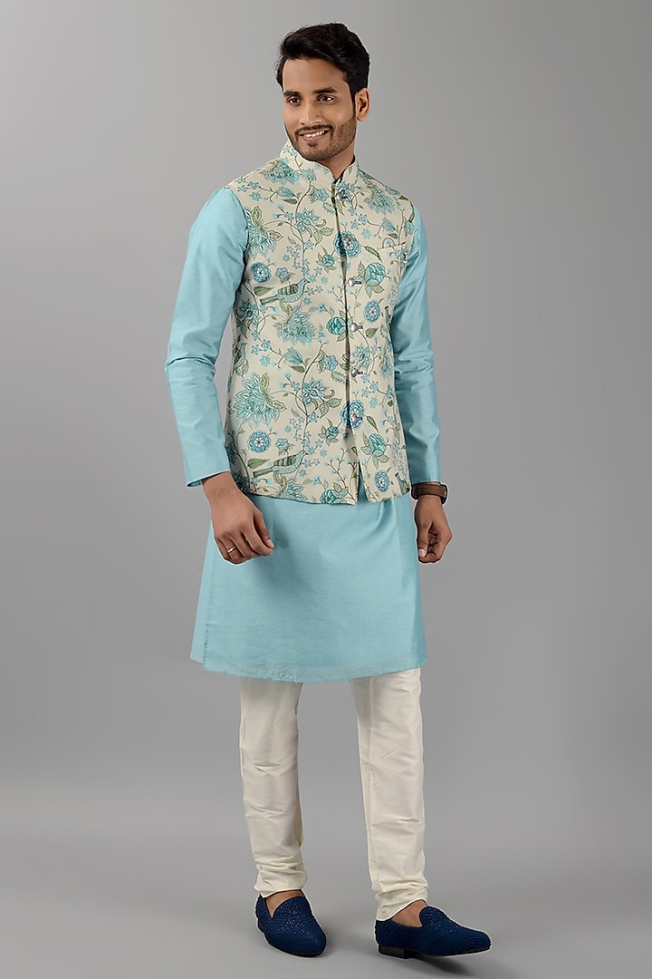 Grey Silk Printed Nehru Jacket by Siddhesh Chauhan at Pernia's Pop Up Shop