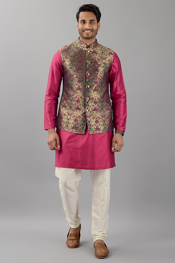 Multi-Colored Brocade Nehru Jacket by Siddhesh Chauhan