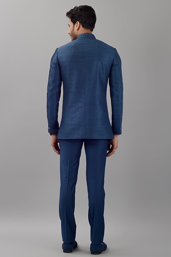 Deep Blue Raw Silk Jodhpuri Set by Siddhesh Chauhan at Pernia's Pop Up Shop