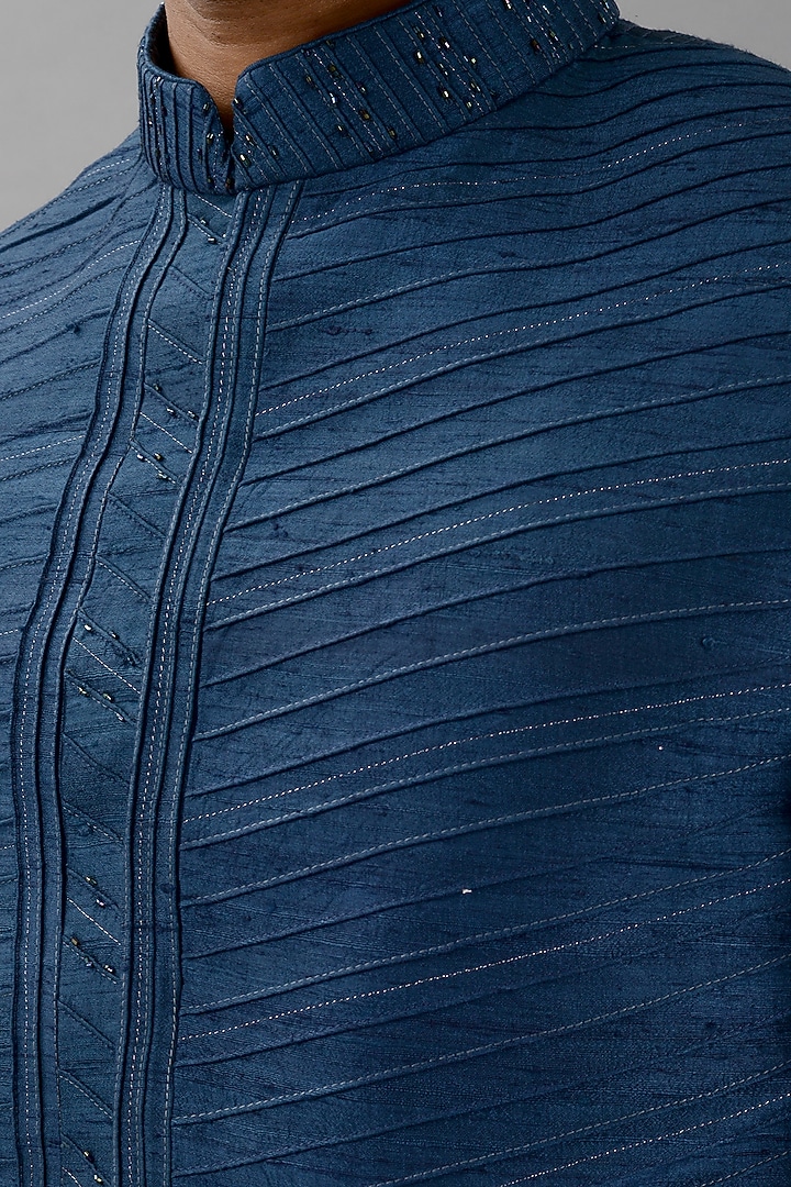 Deep Blue Raw Silk Jodhpuri Set by Siddhesh Chauhan at Pernia's Pop Up Shop