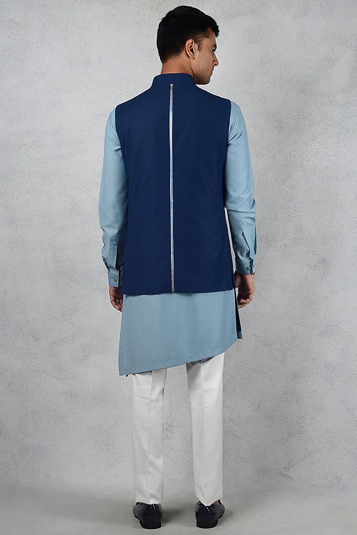 Blue Terry Rayon Nehru Jacket Set by Siddhesh Chauhan at Pernia's Pop Up Shop