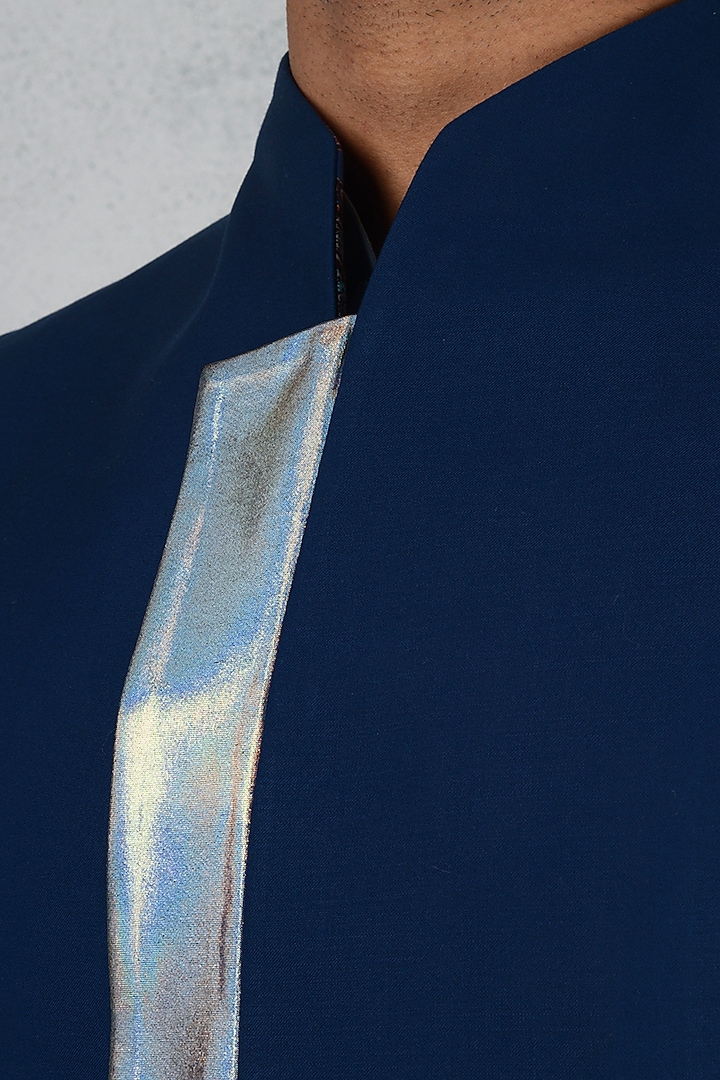 Blue Terry Rayon Nehru Jacket Set by Siddhesh Chauhan at Pernia's Pop Up Shop