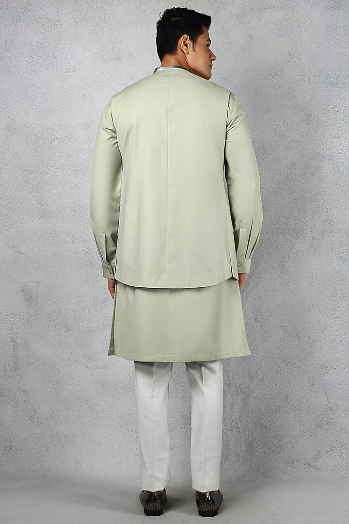 Pastel Green Terry Rayon Wedding Indowestern Set by Siddhesh Chauhan at Pernia's Pop Up Shop