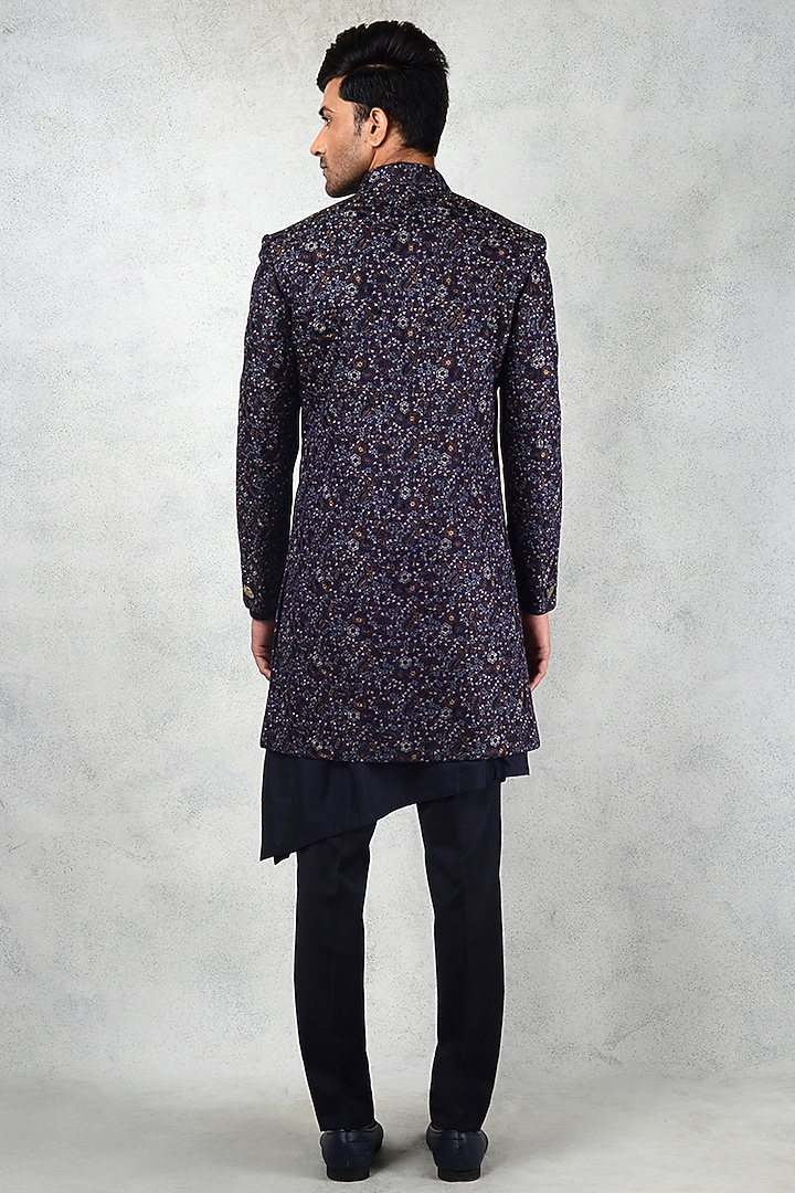 Deep Purple Silk Blend Embroidered Achkan Jacket Set by Siddhesh Chauhan at Pernia's Pop Up Shop