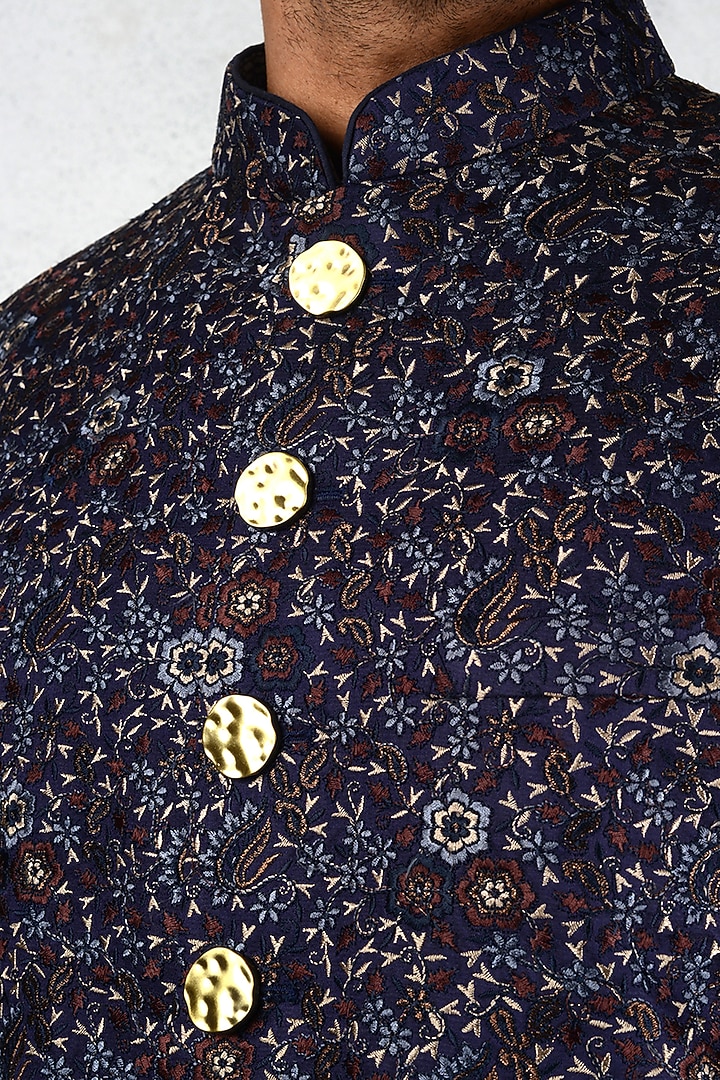 Deep Purple Silk Blend Embroidered Achkan Jacket Set by Siddhesh Chauhan at Pernia's Pop Up Shop
