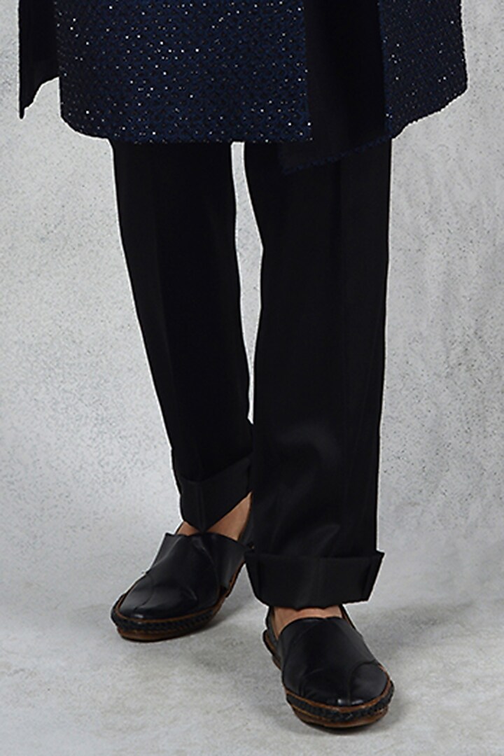 Deep Blue Silk Blend Embroidered Achkan Jacket Set by Siddhesh Chauhan at Pernia's Pop Up Shop