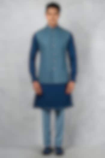Teal Blue Terry Rayon Nehru Jacket  by Siddhesh Chauhan