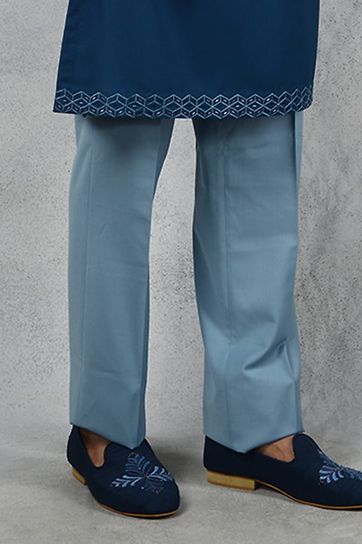 Teal Blue Terry Rayon Nehru Jacket by Siddhesh Chauhan at Pernia's Pop Up Shop