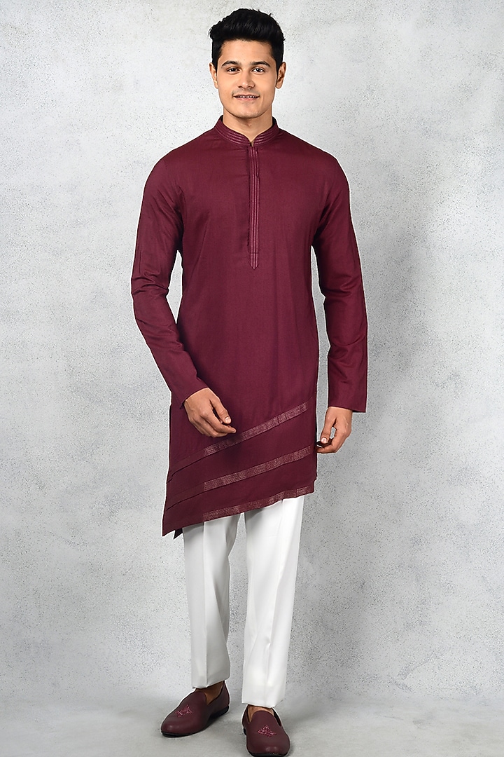 Wine Silk Blend Bandhgala Groom Indowestern Set by Siddhesh Chauhan at Pernia's Pop Up Shop