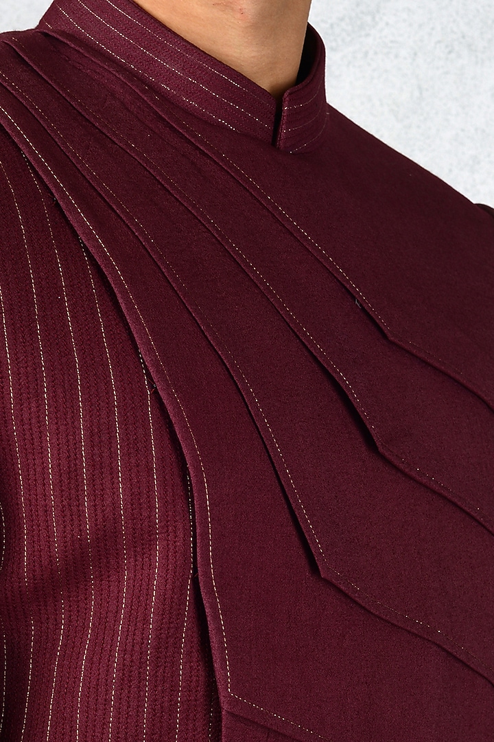 Wine Silk Blend Bandhgala Groom Indowestern Set by Siddhesh Chauhan at Pernia's Pop Up Shop