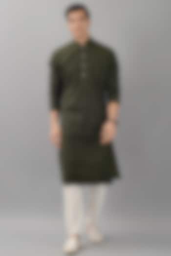 Olive Green Silk Kurta Set by Siddhesh Chauhan