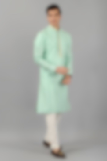 Aqua Green Green Silk Embroidered Kurta Set by Siddhesh Chauhan