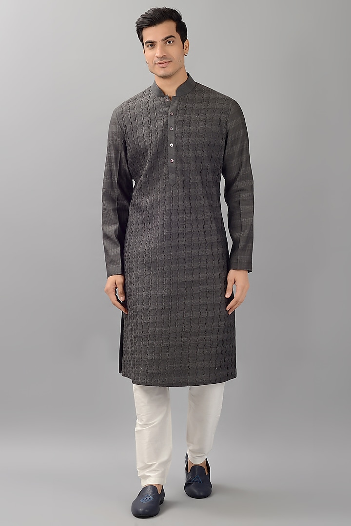 Grey Silk Kurta Set by Siddhesh Chauhan at Pernia's Pop Up Shop