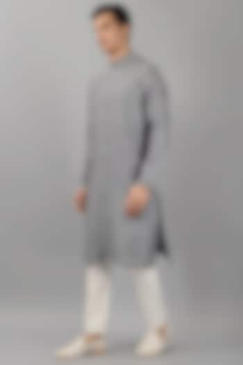 Stone Grey Silk Jacquard Kurta Set by Siddhesh Chauhan at Pernia's Pop Up Shop