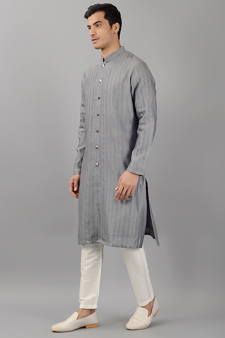 Stone Grey Silk Jacquard Kurta Set by Siddhesh Chauhan at Pernia's Pop Up Shop