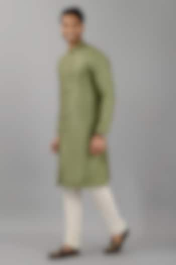 Green Silk Jacquard Kurta Set by Siddhesh Chauhan at Pernia's Pop Up Shop