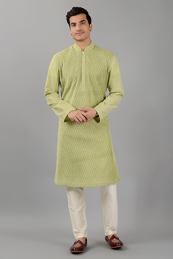 Green Silk Kurta Set by Siddhesh Chauhan at Pernia's Pop Up Shop