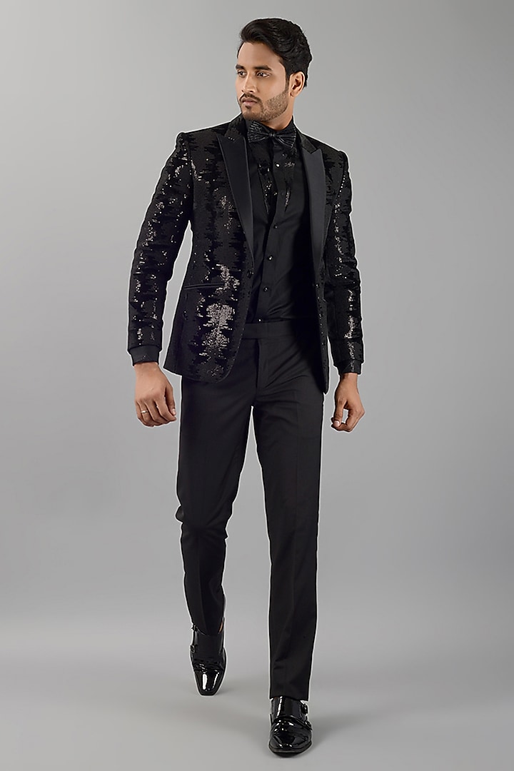 Black Velvet Embroidered Tuxedo by Siddhesh Chauhan