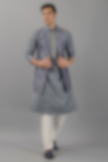 Slate Grey Silk Indowestern by Siddhesh Chauhan