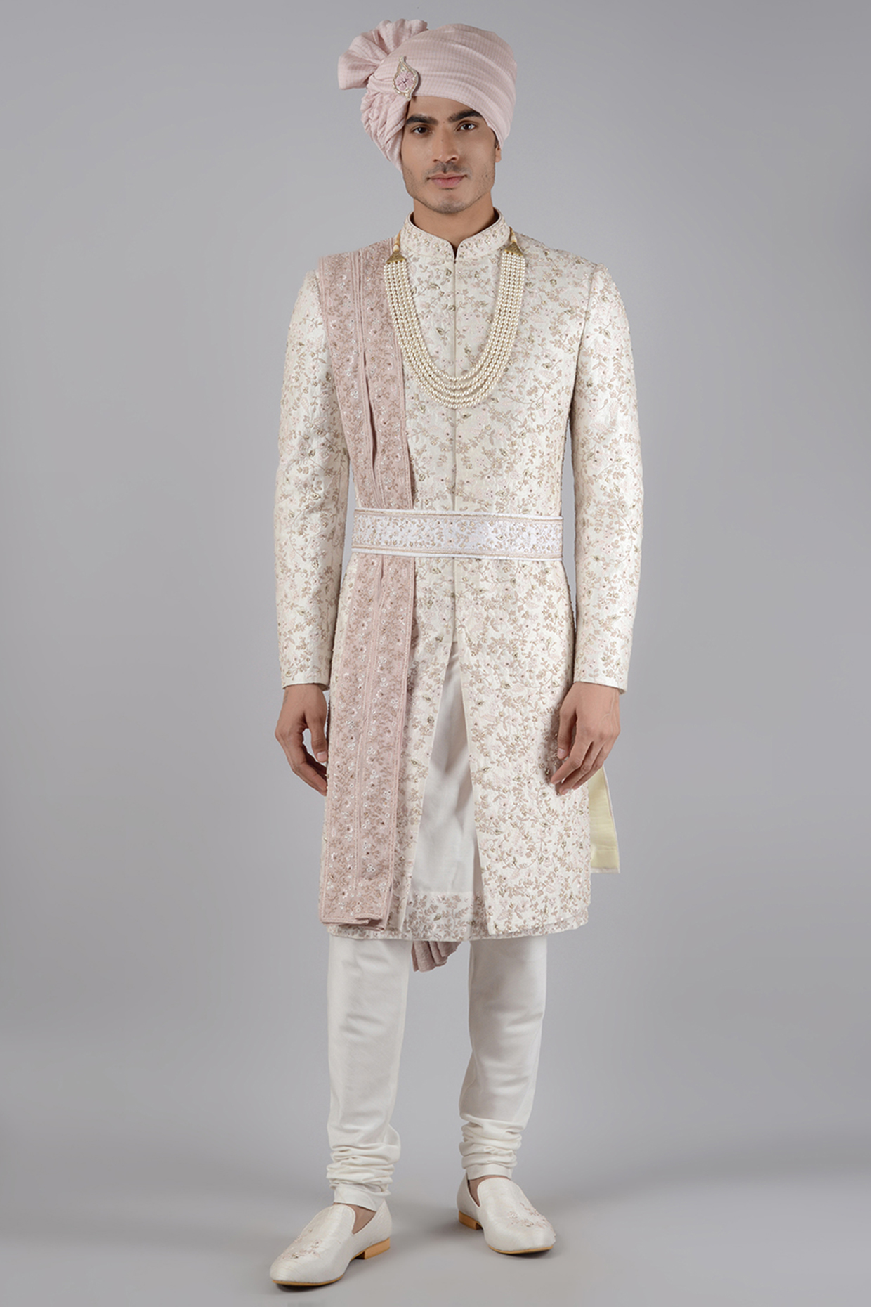 Off-White Embroidered Groom Sherwani Set by Siddhesh Chauhan at Pernia's Pop Up Shop
