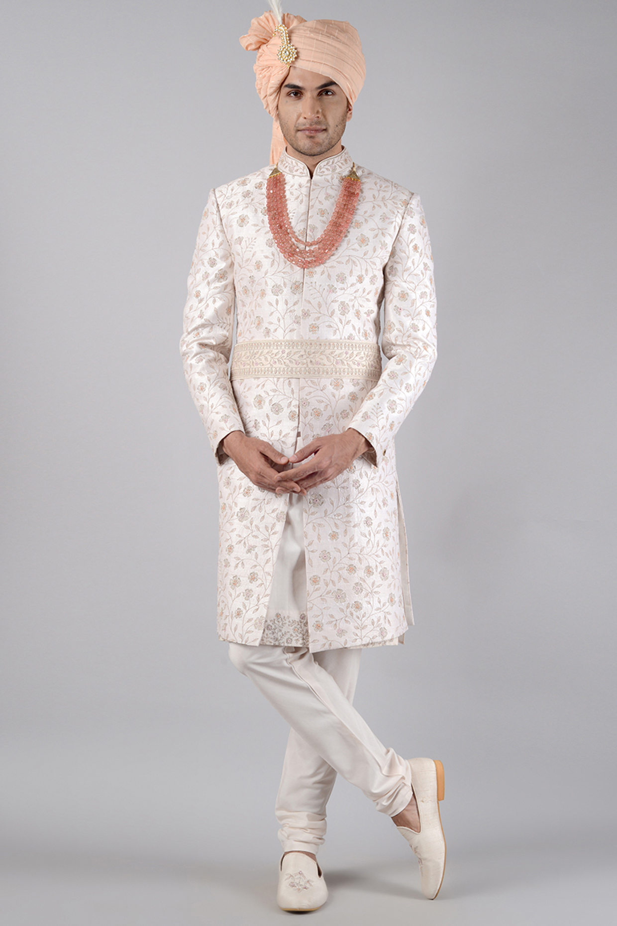 Tint Pink Embroidered Groom Sherwani Set by Siddhesh Chauhan at Pernia's Pop Up Shop