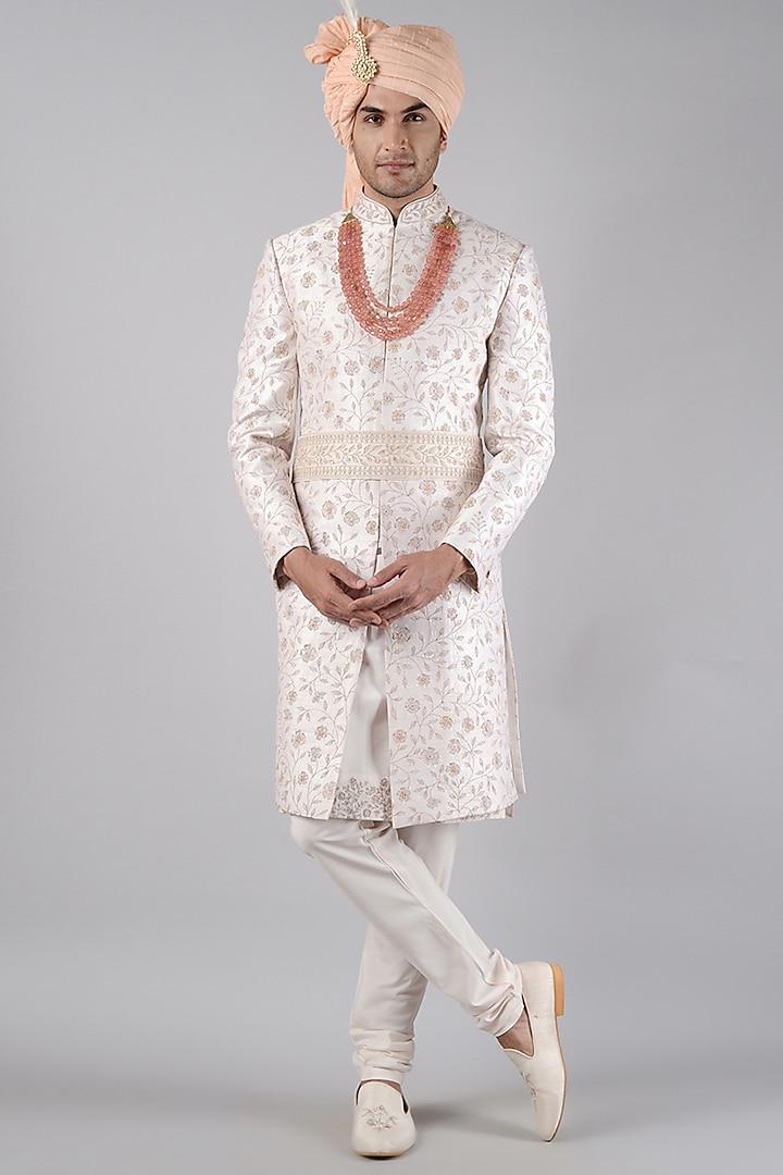 Tint Pink Embroidered Groom Sherwani Set by Siddhesh Chauhan at Pernia's Pop Up Shop
