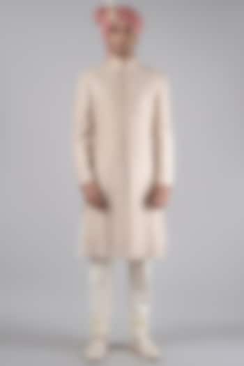 Off-White Sherwani Set With Embroidery by Siddhesh Chauhan