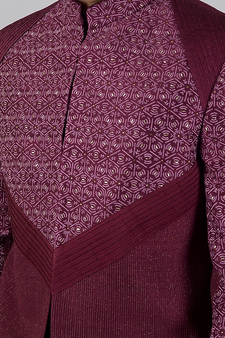 Wine Embroidered Groom Bandhgala Set by Siddhesh Chauhan at Pernia's Pop Up Shop