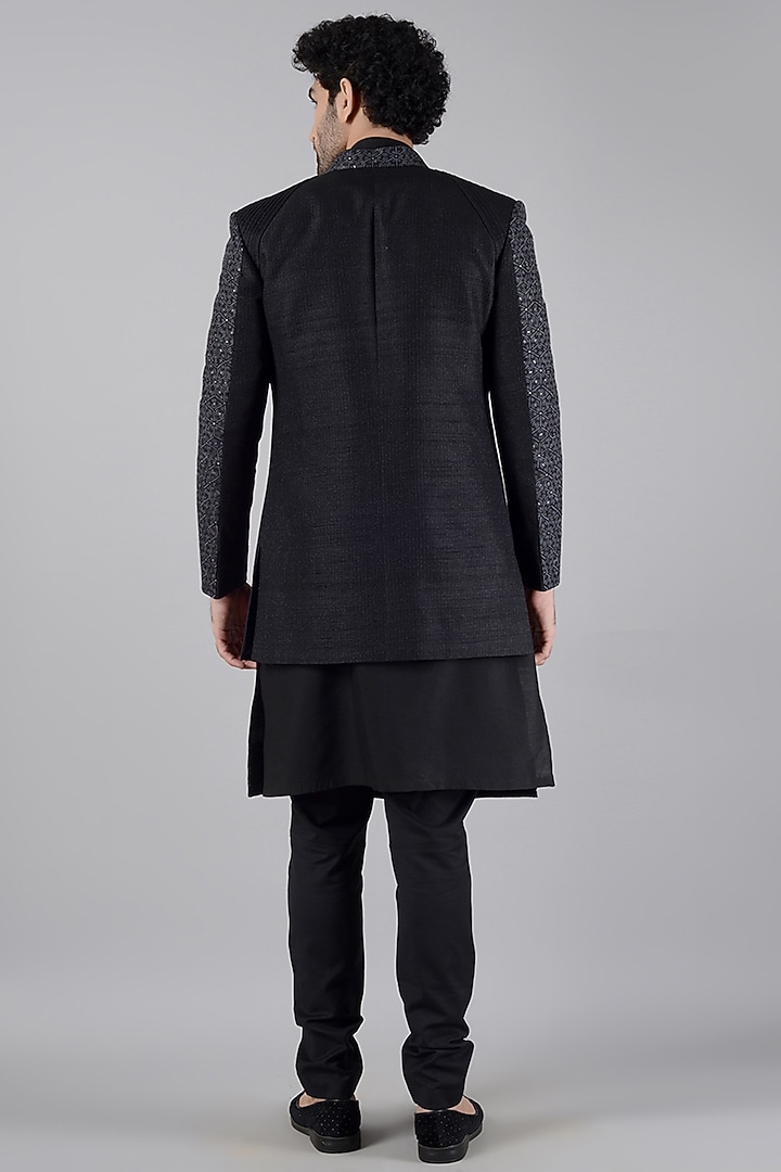 Black Silk Embroidered Indo Western Set by Siddhesh Chauhan at Pernia's Pop Up Shop