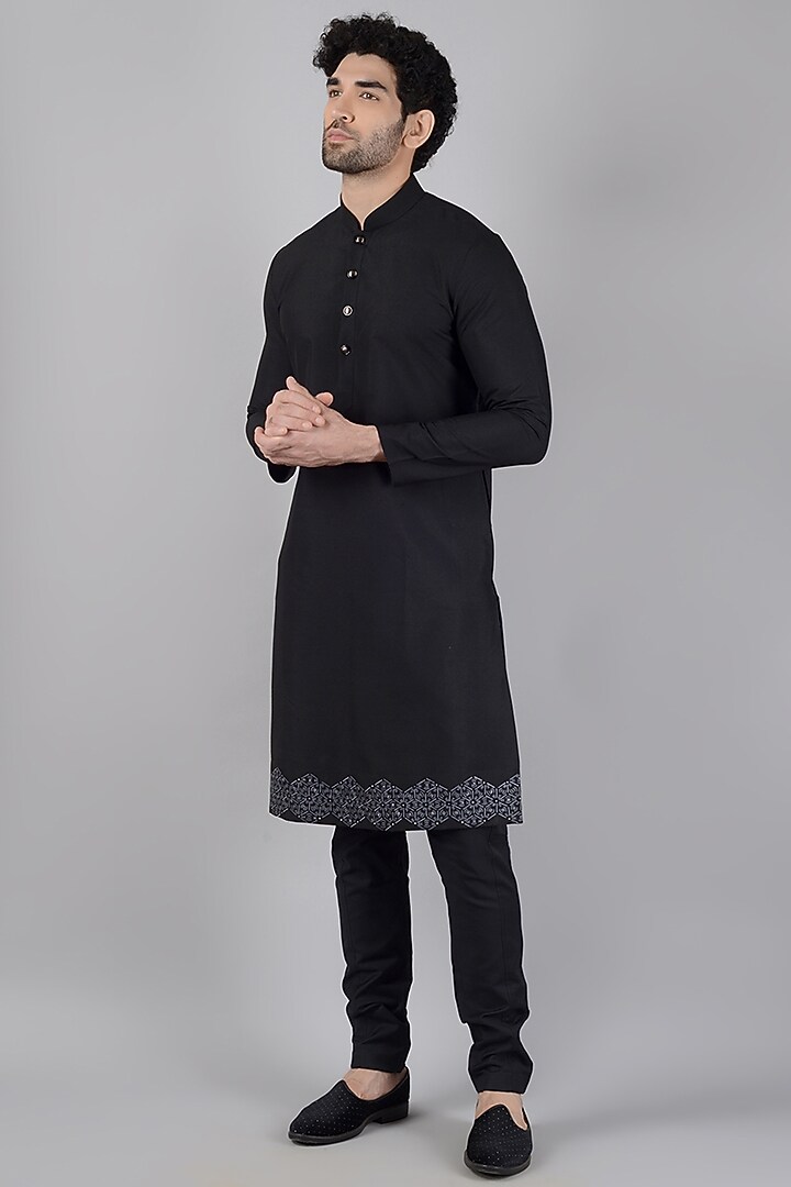 Black Silk Embroidered Indo Western Set by Siddhesh Chauhan at Pernia's Pop Up Shop