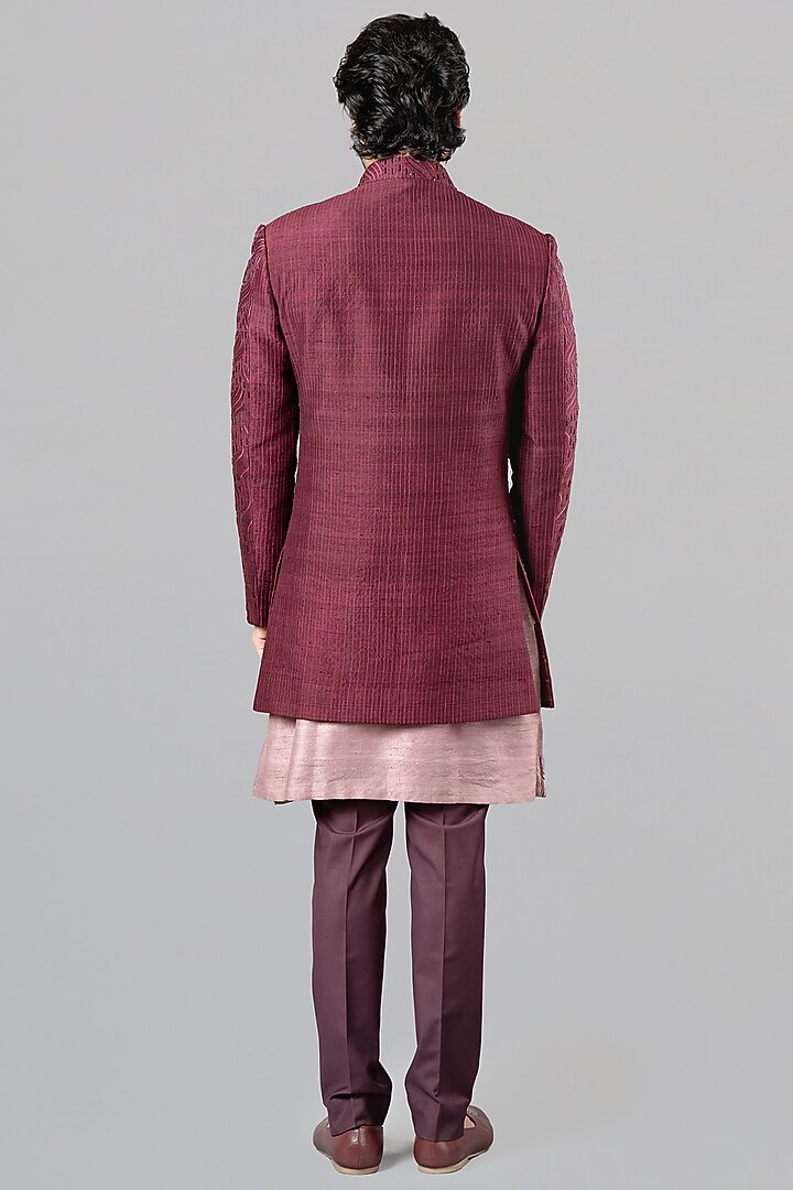 Wine Embroidered Jodhpuri Set by Siddhesh Chauhan at Pernia's Pop Up Shop