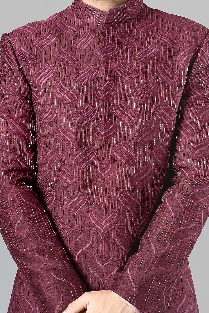 Wine Embroidered Jodhpuri Set by Siddhesh Chauhan at Pernia's Pop Up Shop