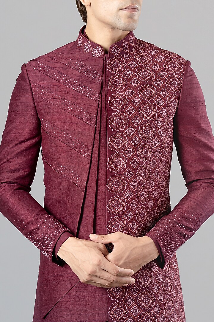 Wine Embroidered Jodhpuri Set by Siddhesh Chauhan at Pernia's Pop Up Shop