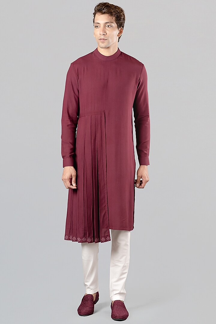 Wine Embroidered Jodhpuri Set by Siddhesh Chauhan at Pernia's Pop Up Shop