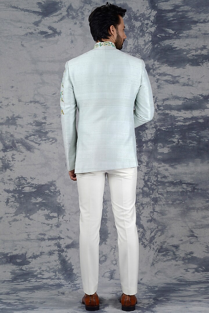 Sea Green Hand Painted Jodhpuri Set by Siddhesh Chauhan at Pernia's Pop Up Shop