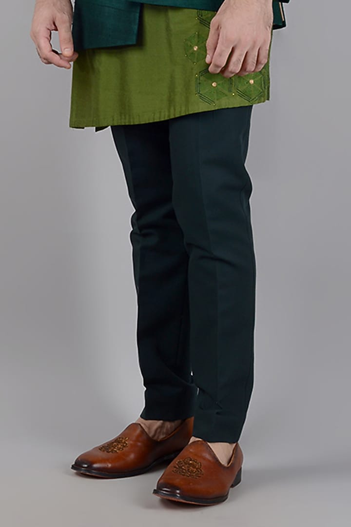 Bottle Green Silk Embroidered Indo Western Set by Siddhesh Chauhan at Pernia's Pop Up Shop