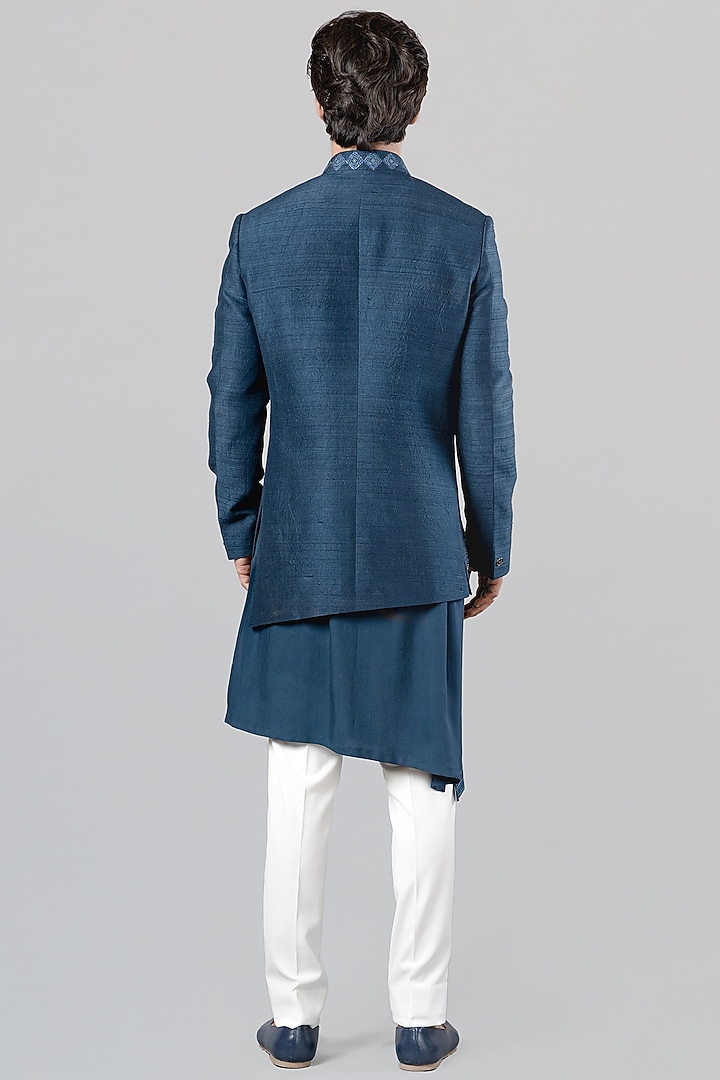 Teal Blue Embroidered Indo Western Set by Siddhesh Chauhan at Pernia's Pop Up Shop