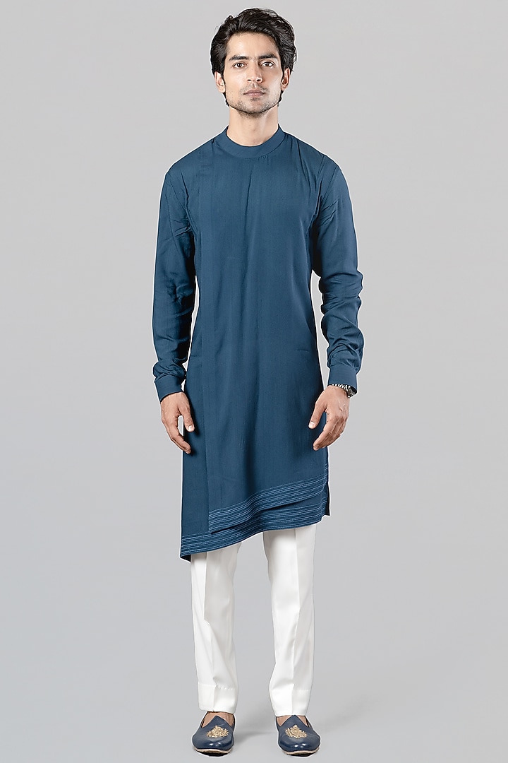 Teal Blue Embroidered Indo Western Set by Siddhesh Chauhan at Pernia's Pop Up Shop
