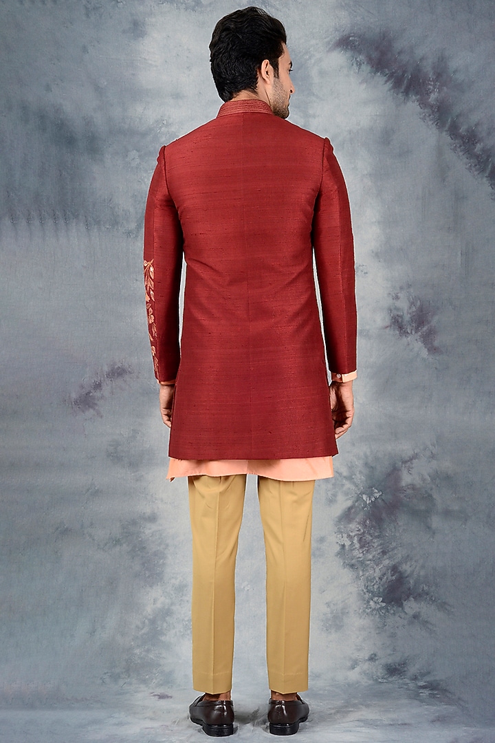 Maroon Silk Hand Painted Indo Western Set by Siddhesh Chauhan at Pernia's Pop Up Shop
